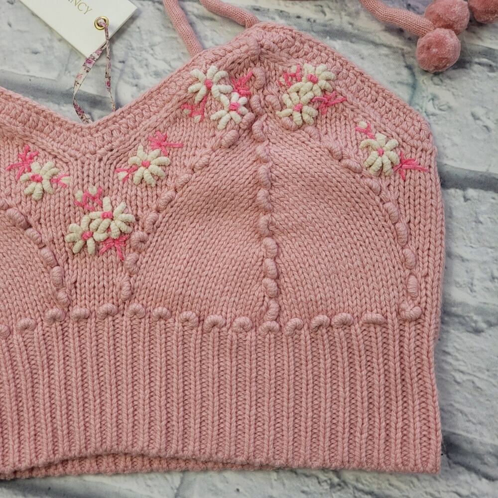 NWT LoveShackFancy Lago Little Bow Pink Wool-blend Crop Sweater size Large - Picture 4 of 16